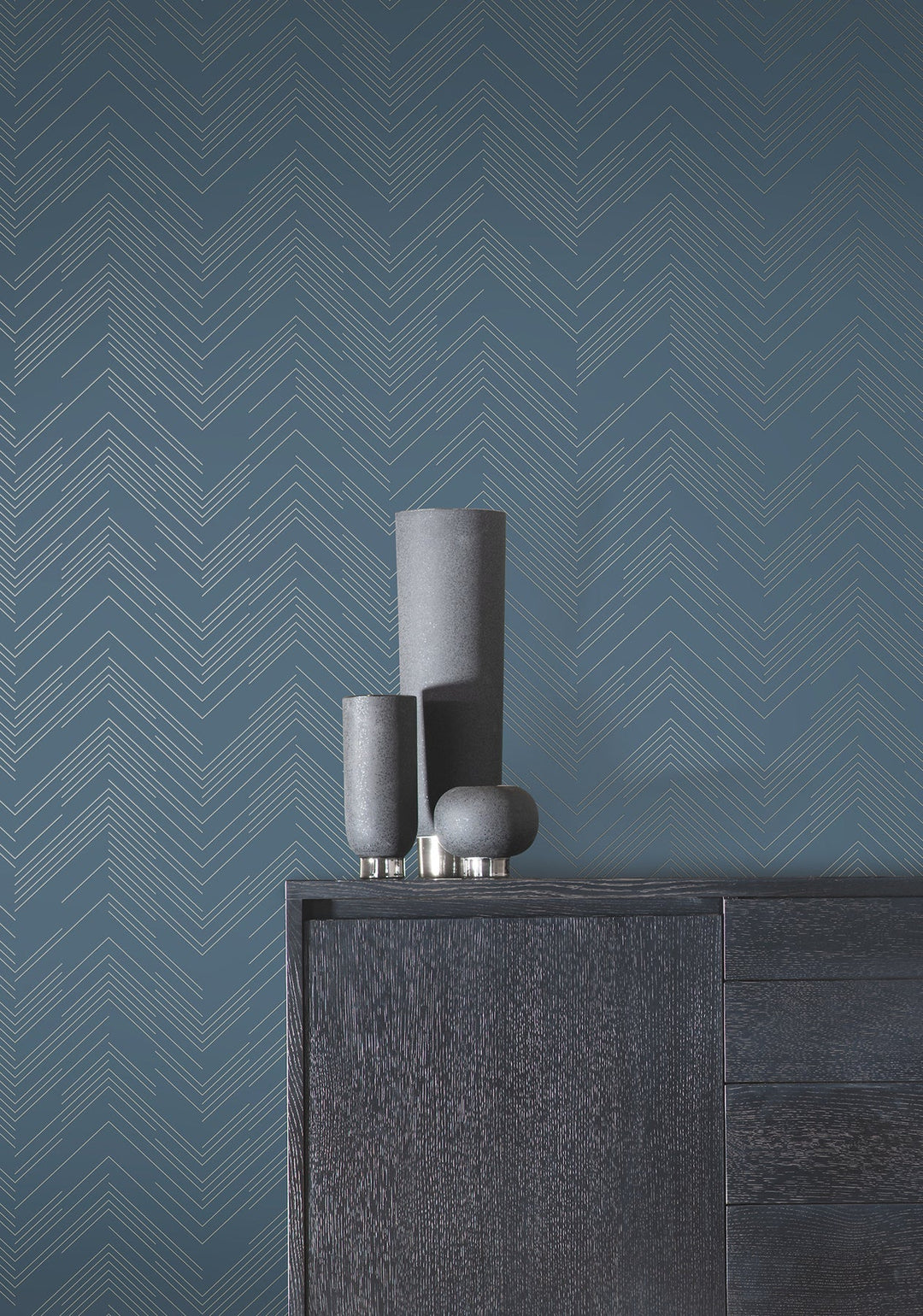 Polished Chevron Blue & Silver Wallpaper by Antonina Vella Designer