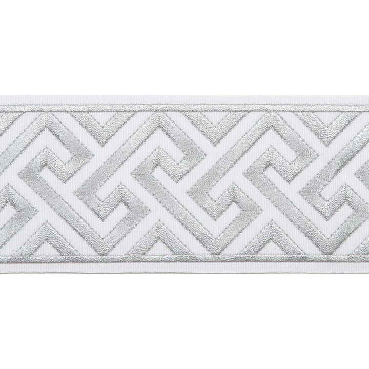 Melrose Emb Tape Silver by Magnolia Designer Trim - 51% Fibranne, 14% Poly, 29% Metallic China Horizontal: and Vertical: 3.5 - Swanky Fabrics -