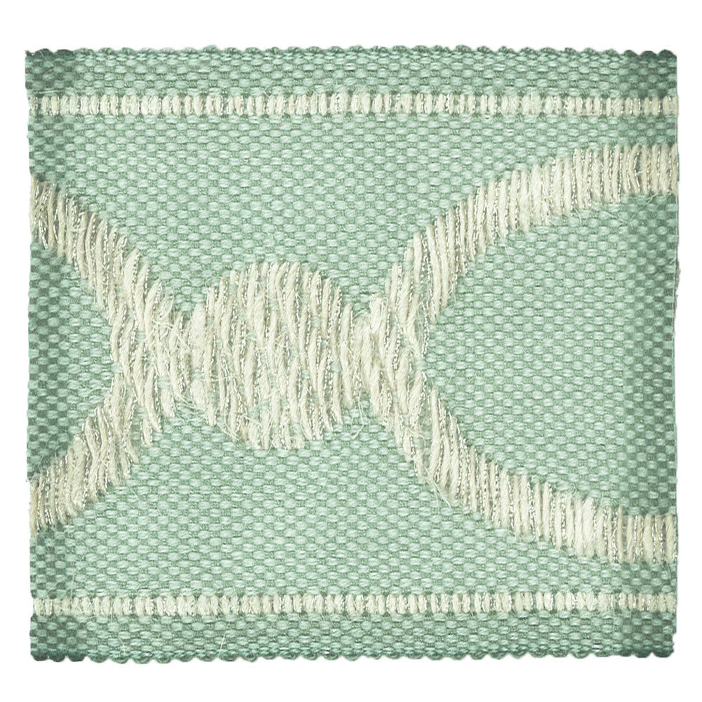 Monogram 2 Aqua by Stout Designer Trim MOONDUST TRIM 38%LIN 31%SVI 26%JUT 5%MTL CHINA </p><p>Repeat: 0 3 in - Swanky Fabrics -