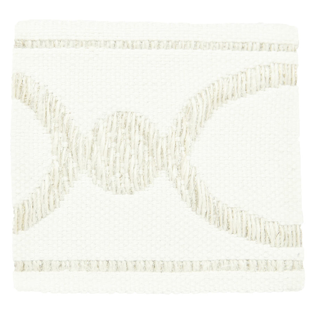 Monogram 5 Ivory by Stout Designer Trim MOONDUST TRIM 38%LIN 31%SVI 26%JUT 5%MTL CHINA Horizontal: 0 and Vertical: 0 3 in - Swanky Fabrics -
