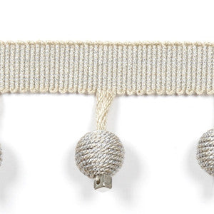 Europatex Fabric Le Lin Metallic Beaded Fringe Porcelain