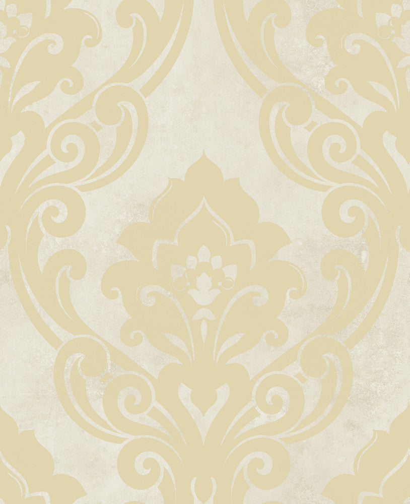 Vogue Damask Metallic Gold and Off-White NE50105 by Seabrook Designs Designer Wallpaper