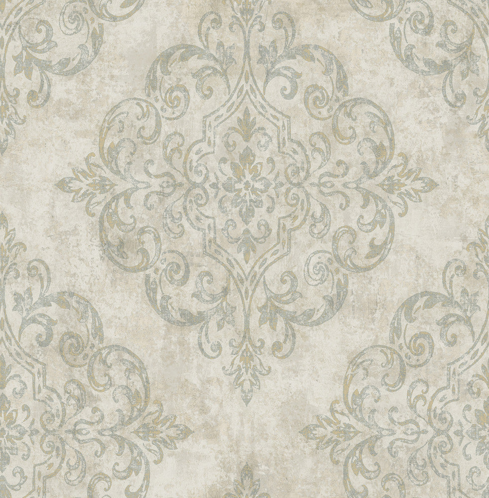 Atelier Gray, Metallic Gold, and Taupe NE50304 by Seabrook Designs Designer Wallpaper