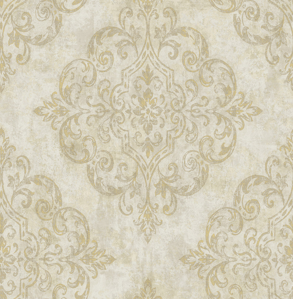 Atelier Tan, Gold, and Off-White NE50305 by Seabrook Designs Designer Wallpaper