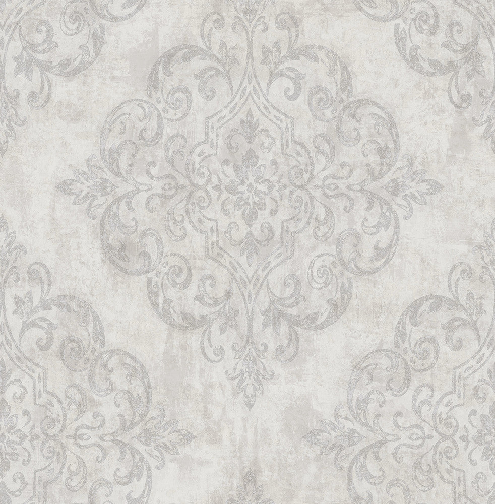 Atelier Gray, Metallic Gold, and Off-White NE50308 by Seabrook Designs Designer Wallpaper