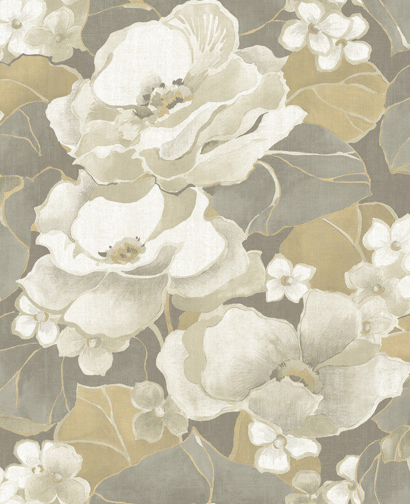 Adorn Metallic Silver, Off-White, and Tan NE50508 by Seabrook Designs Designer Wallpaper