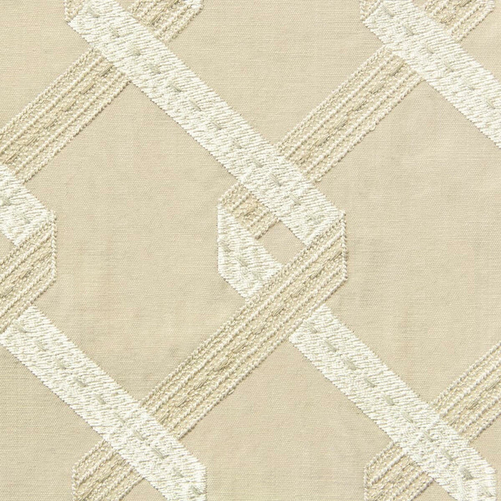 Nixon 1 Bisque by Stout Designer Fabric Rainbow Library Pearl/Parchment 100% Cotton Embroidery INDIA WYZENBEEK 18 000 DOUBLE RUB WEAR TEST (HEAVY DUTY) Horizontal: 4.375 and Vertical: 7.625 52 in - Swanky Fabrics -
