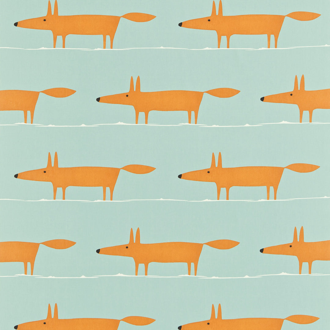 Scion Fabric Mr Fox - Sky/Tangerine