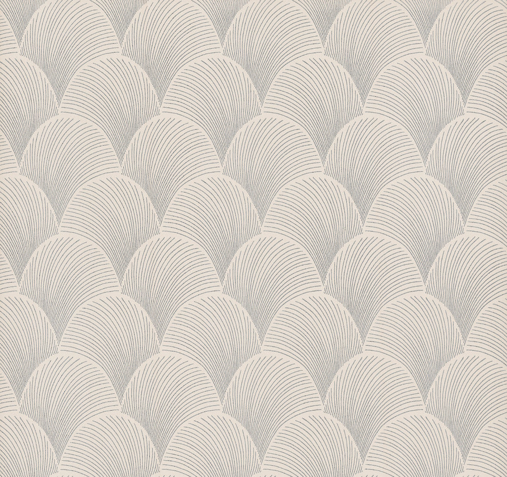 Metallic Cream Scallop Wallpaper by Candice Olson Designer Natural Discovery Covers about 60.8 square feet 27-in by 27-ft long roll Unpasted 6.3 - Swanky Fabrics -