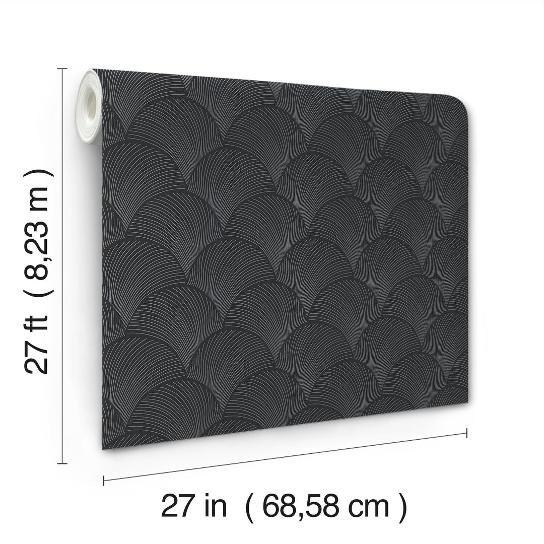Metallic Black Scallop Wallpaper by Candice Olson Designer
