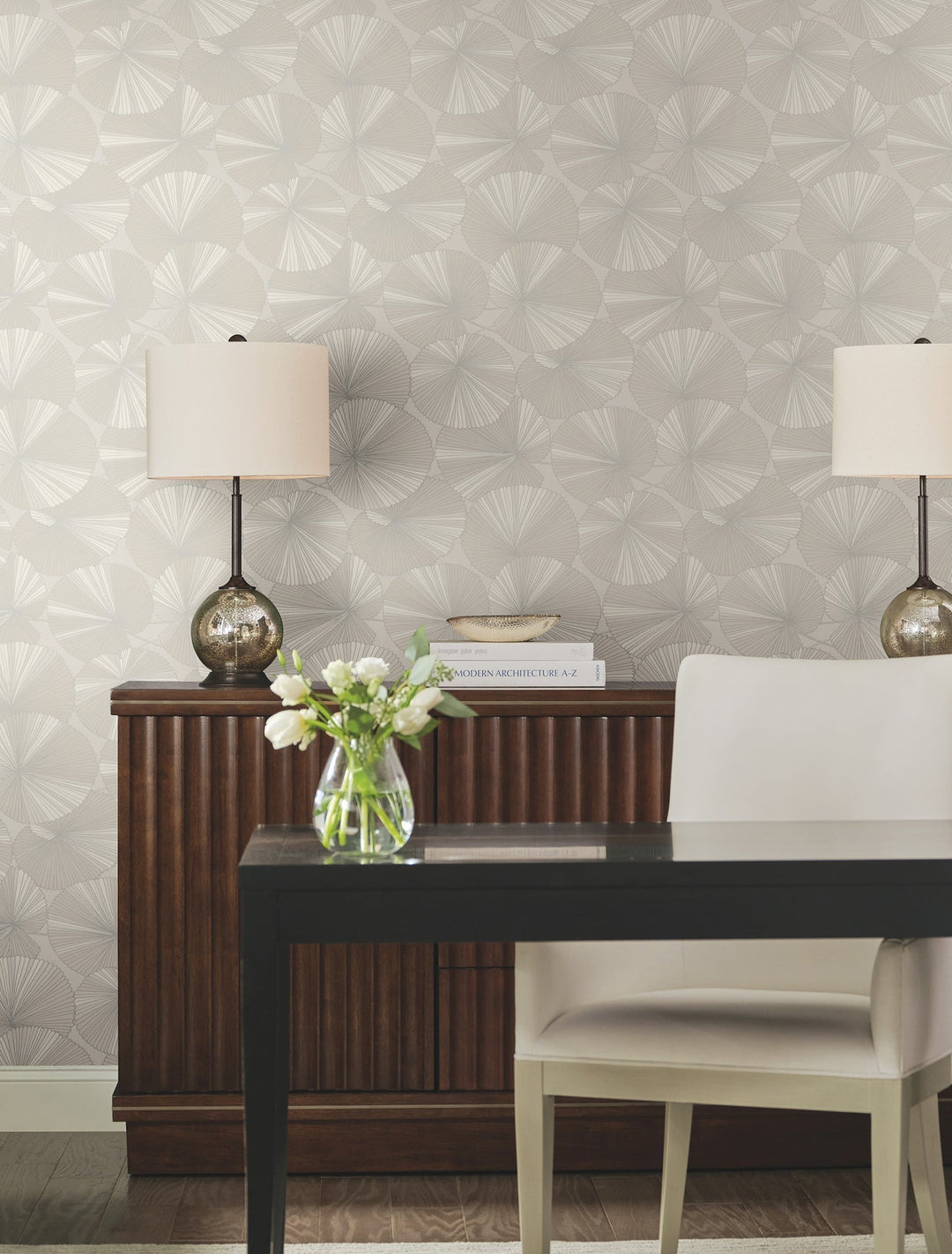 Layered Grey Lily Pads Wallpaper by Candice Olson Designer