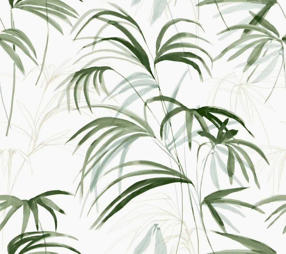 Inky Green Palms Wallpaper by Candice Olson Designer Natural Discovery Covers about 60.8 square feet 27-in by 27-ft long roll Unpasted 24 - Swanky Fabrics -