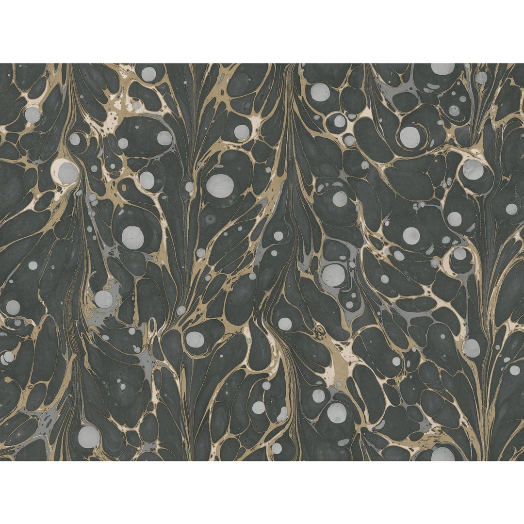 Marbled Endpaper Black & Gold Wallpaper by York Wallcoverings Designer