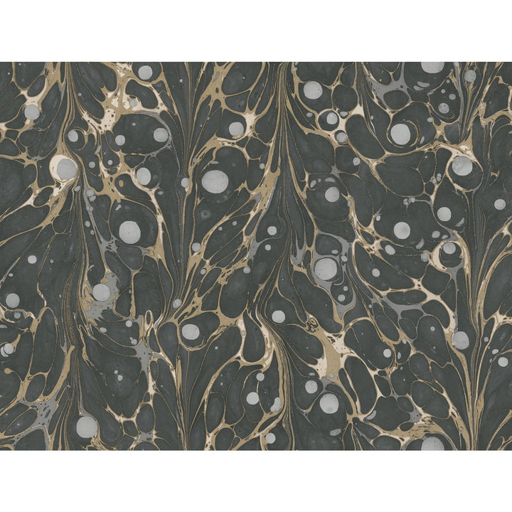 Marbled Endpaper Black & Gold Wallpaper by York Wallcoverings Designer