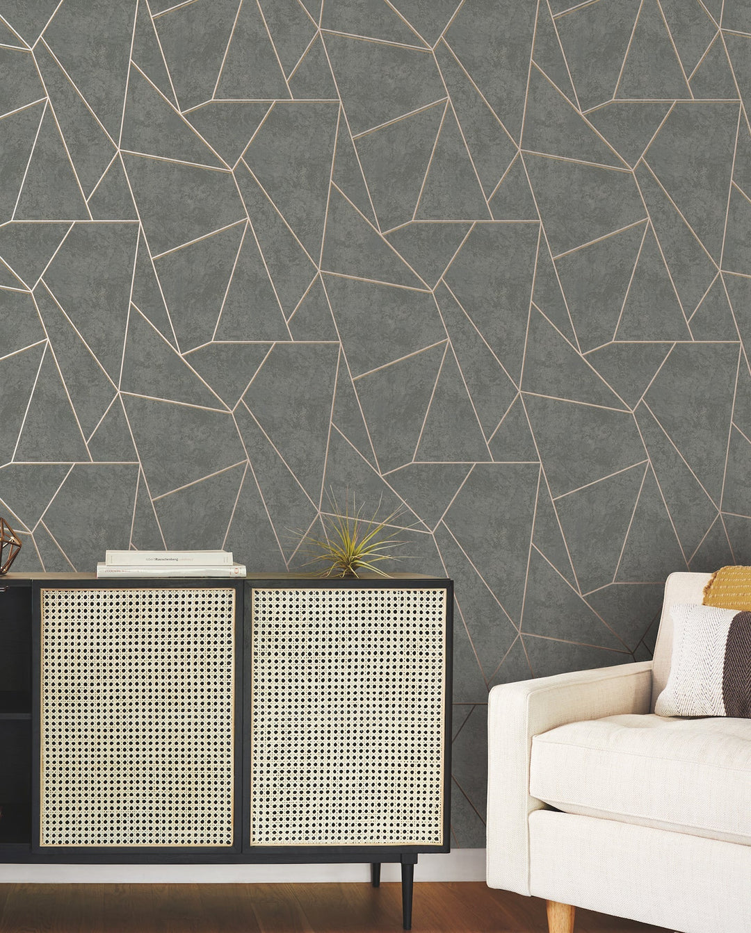 Nazca Dark Grey & Gold Wallpaper by Antonina Vella Designer