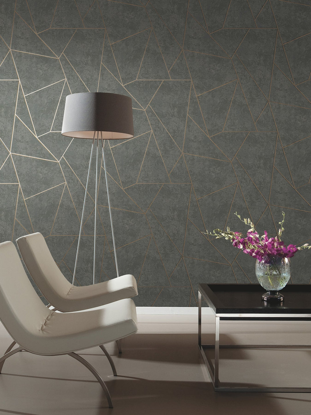 Nazca Dark Grey & Gold Wallpaper by Antonina Vella Designer