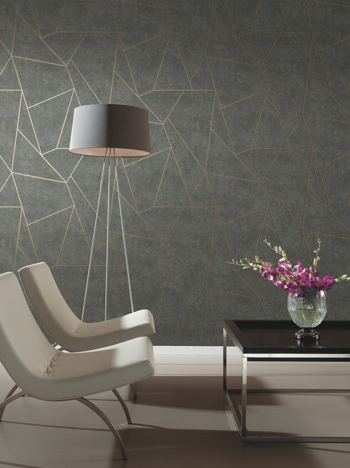 Nazca Dark Grey & Gold Wallpaper by Antonina Vella Designer