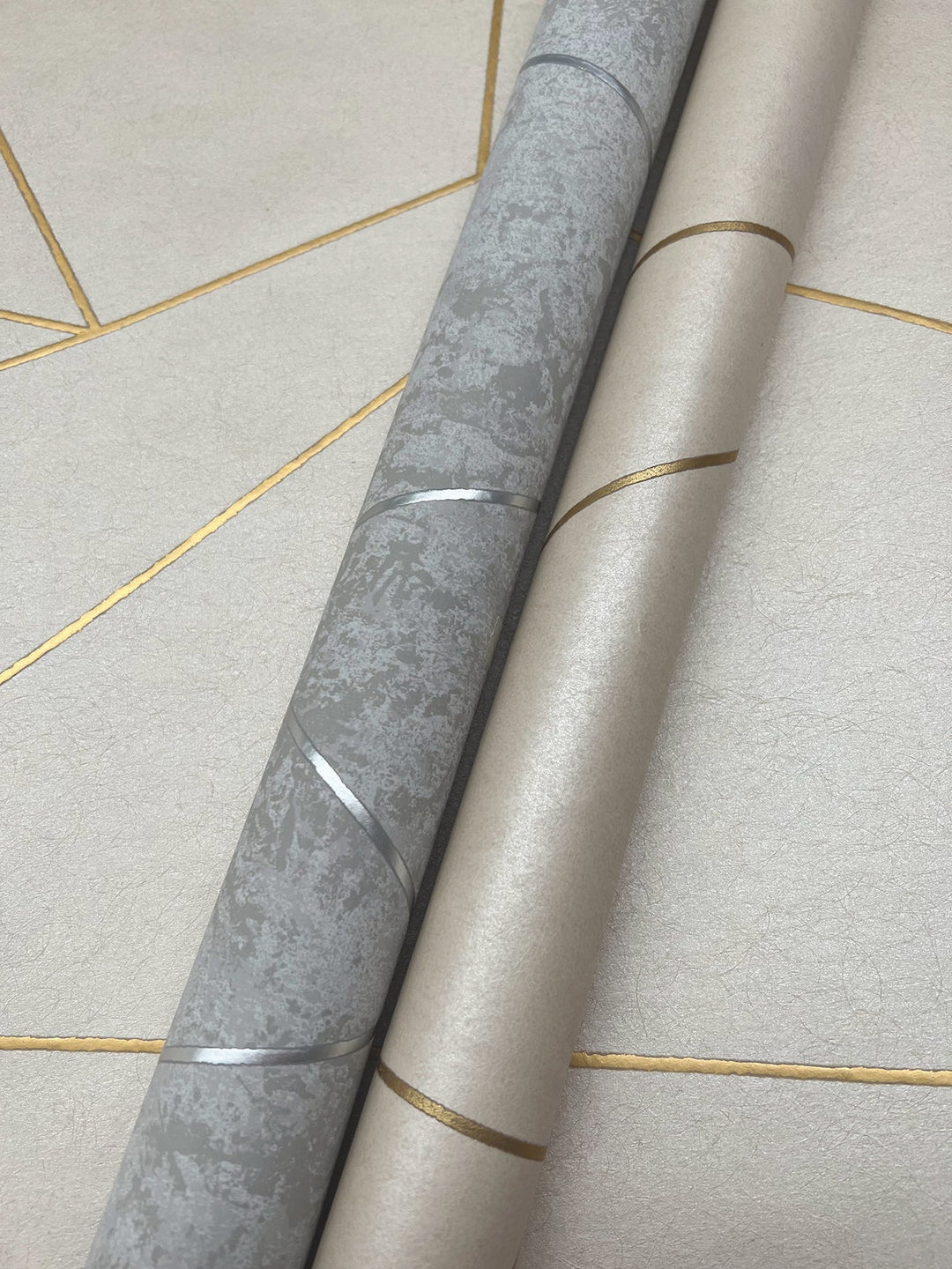 Nazca Light Grey & Silver Wallpaper by Antonina Vella Designer