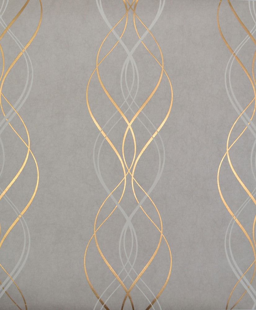 Aurora Grey & Gold Wallpaper by York Wallcoverings Designer Shimmering Finishes Covers about 56.9 square feet 20.8-in by 32.8-ft long roll Unpasted 12.6 - Swanky Fabrics -
