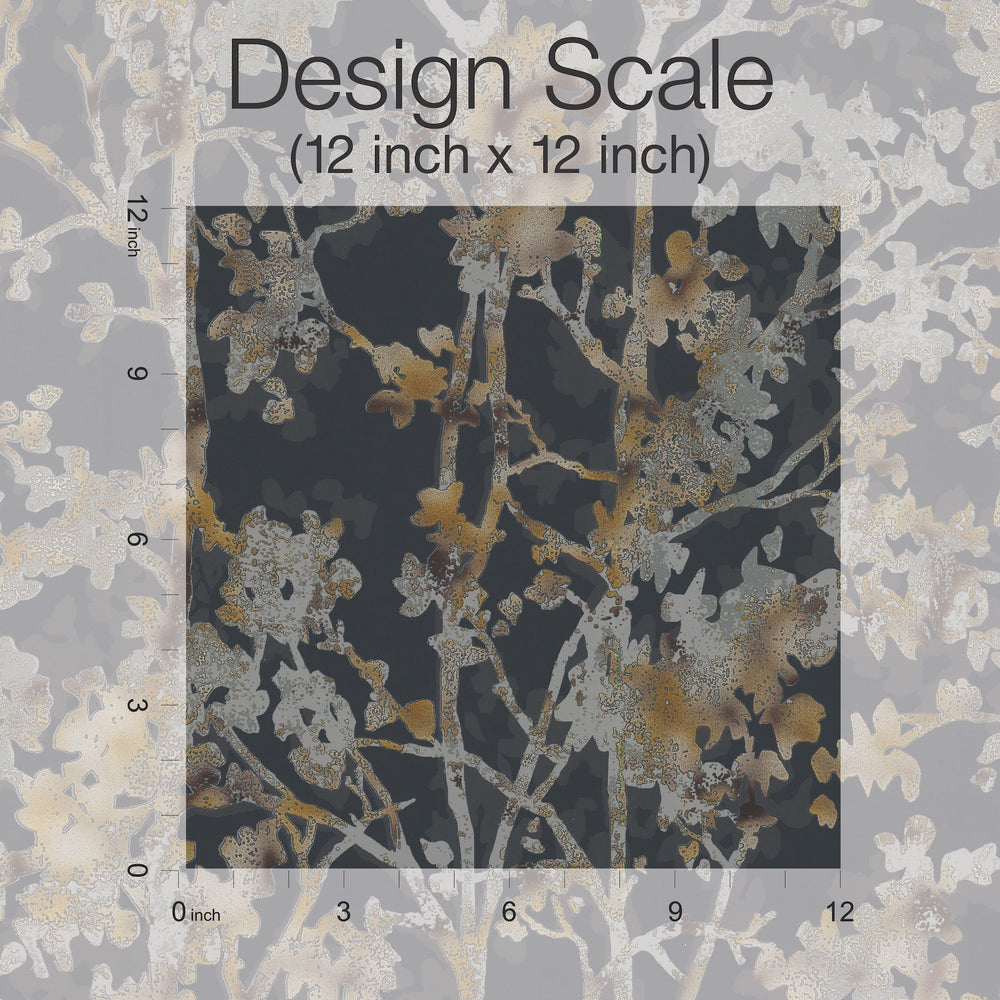 Shimmering Foliage Black Wallpaper by Antonina Vella Designer