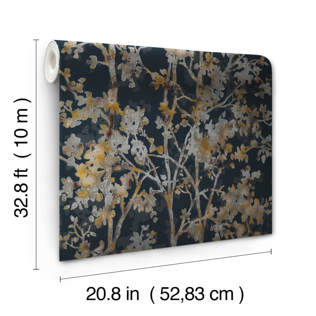 Shimmering Foliage Black Wallpaper by Antonina Vella Designer