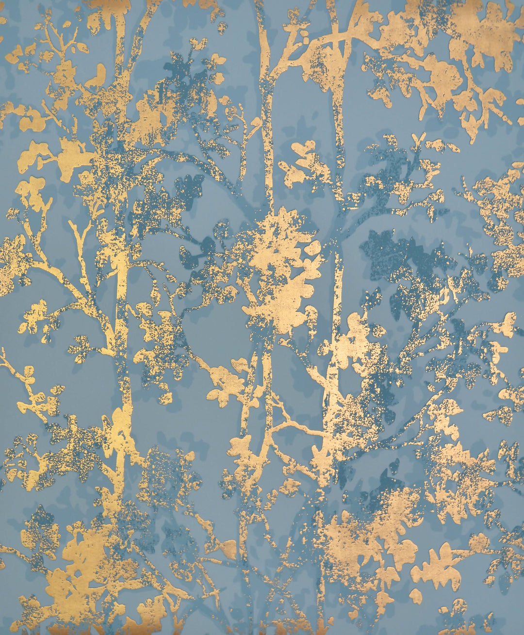 Shimmering Foliage Blue & Gold Wallpaper by Antonina Vella Designer