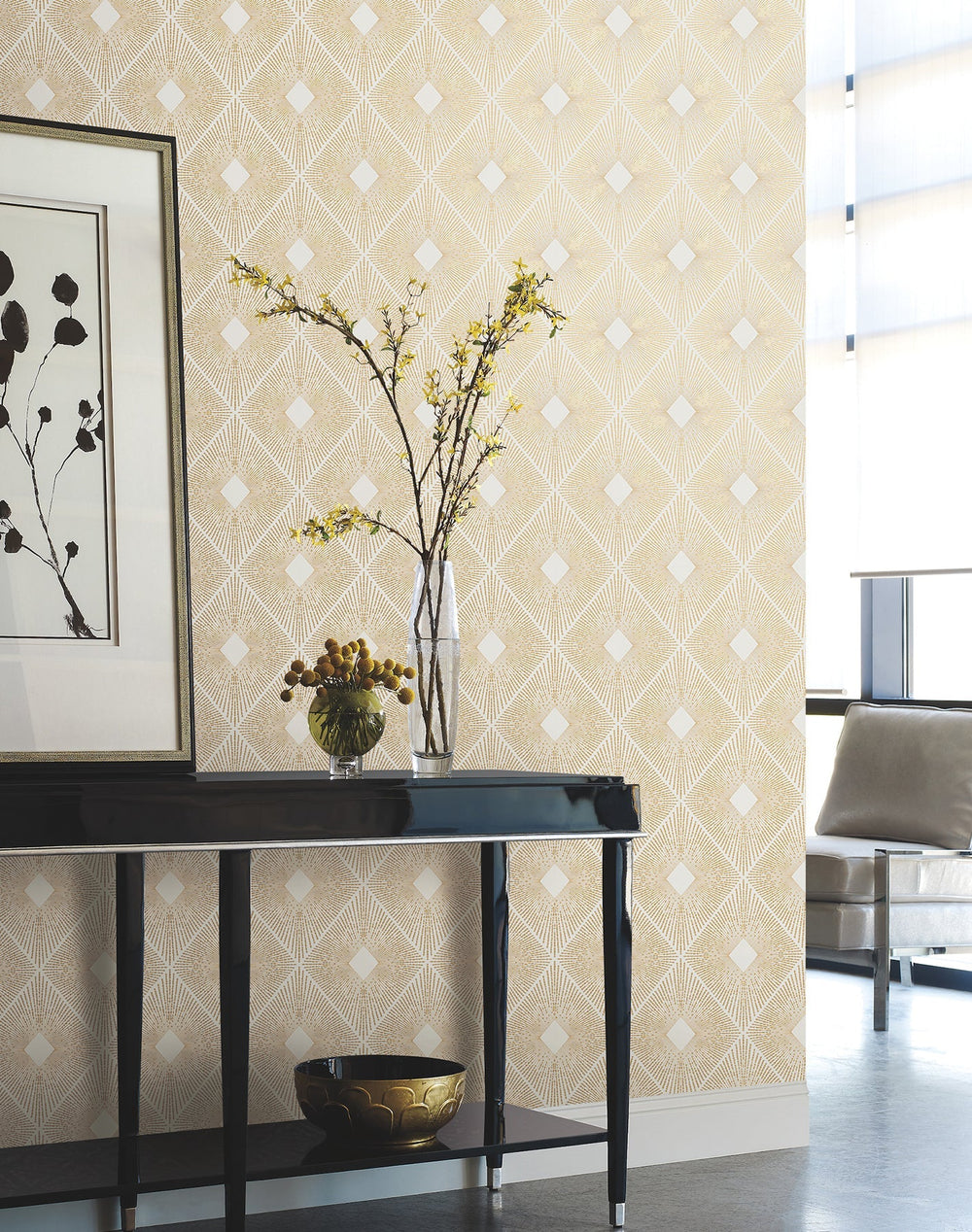 Harlowe White & Gold Wallpaper by Antonina Vella Designer