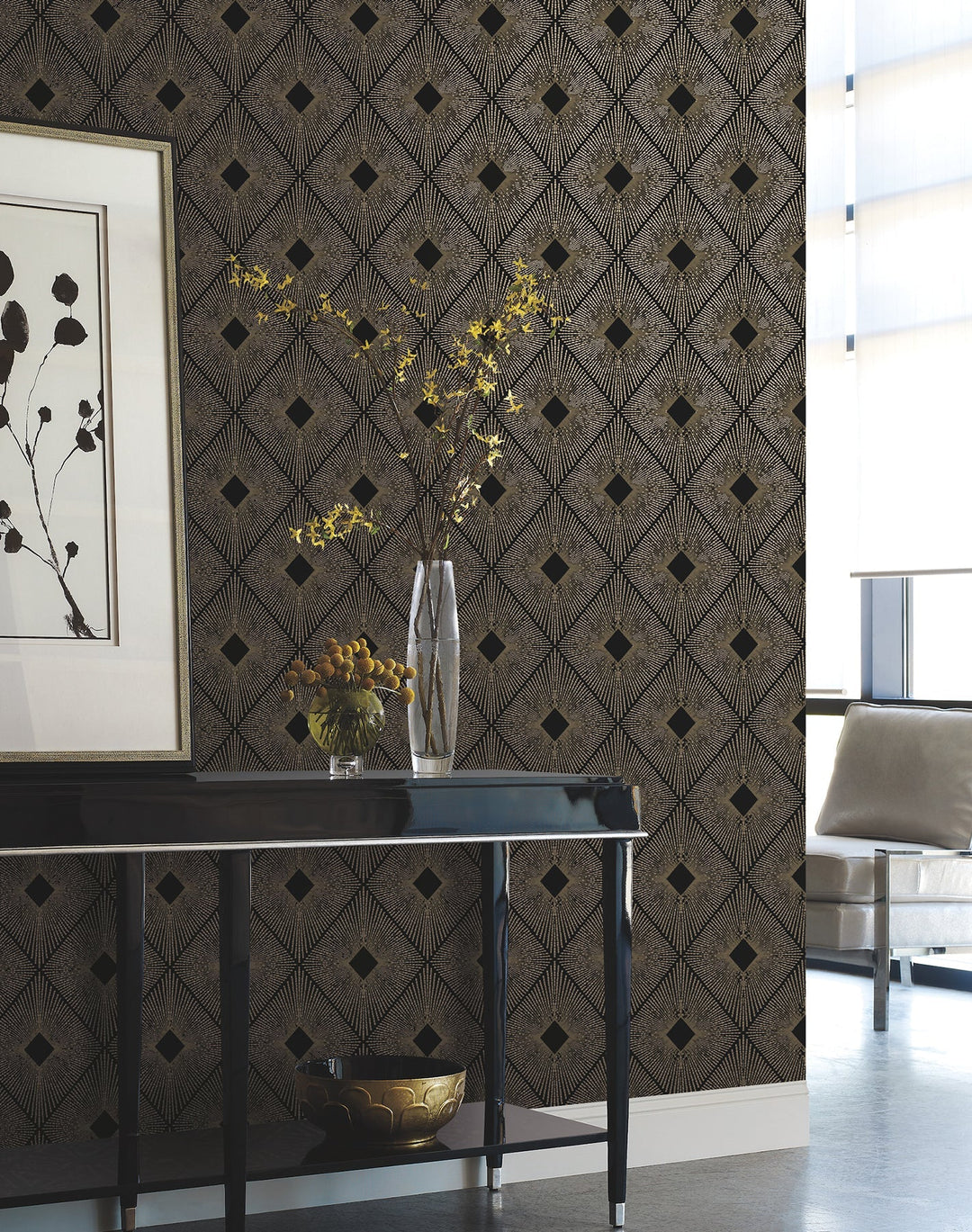 Harlowe Black & Gold Wallpaper by Antonina Vella Designer