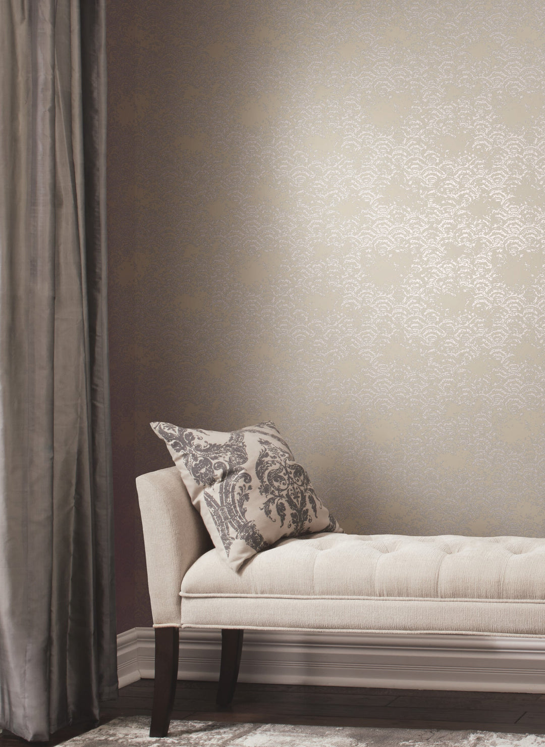 Eclipse Khaki & Silver Wallpaper by Antonina Vella Designer