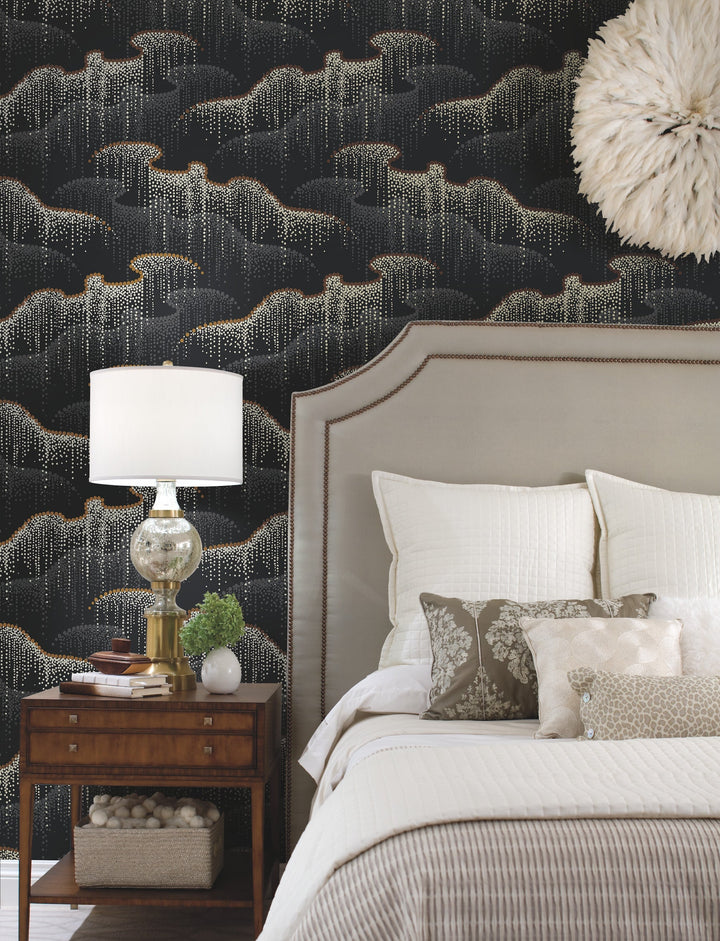 Moonlight Pearls Black Wallpaper by Candice Olson Designer