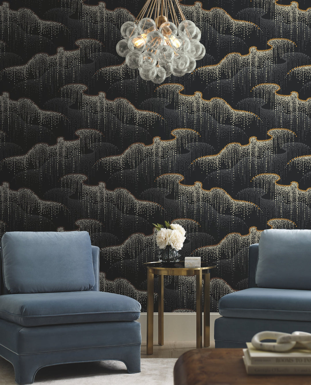 Moonlight Pearls Black Wallpaper by Candice Olson Designer