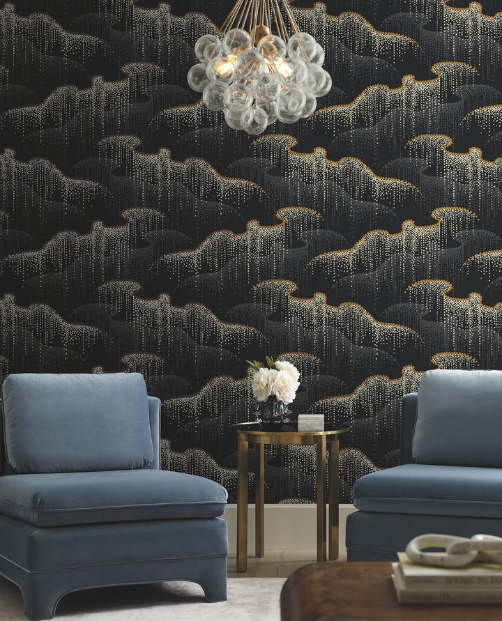 Moonlight Pearls Black Wallpaper by Candice Olson Designer