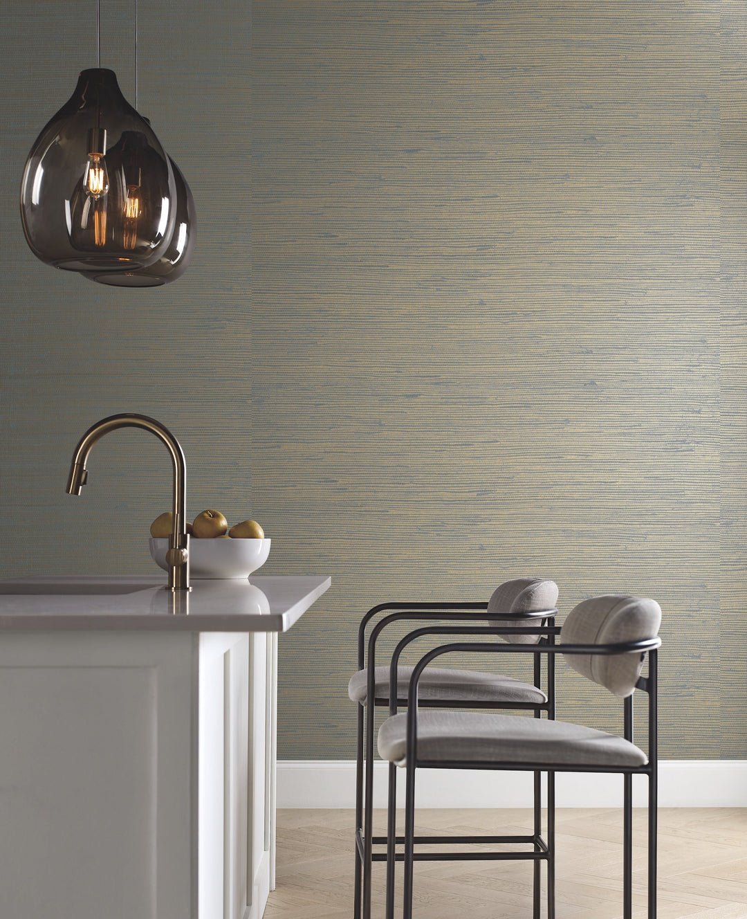 Jute Gold & Blue Metallic Wallpaper by Candice Olson Designer