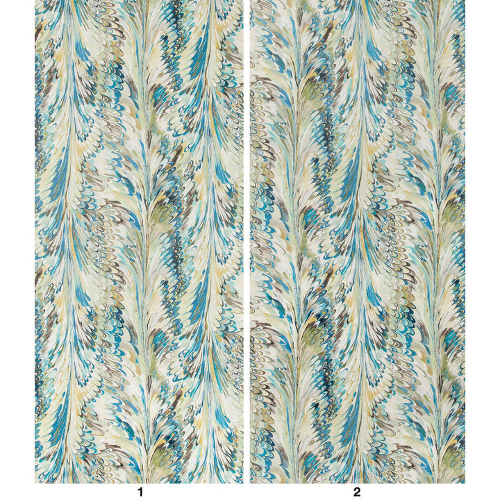 Taplow Paper Peacock/Gold by Lee Jofa Designer Wallcovering MANOR HOUSE WALLPAPER PULP - 80%;POLYESTER - 20% Austria - Horizontal: 17.9 and Vertical: 31.5 53.7 - Swanky Fabrics -