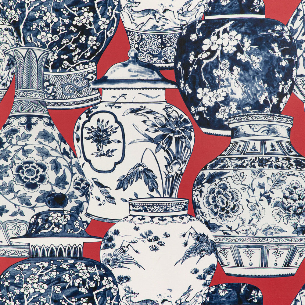 Pandan Paper Chili/Blue by Lee Jofa Designer Wallcovering MINDORO WALLPAPER CELLULOSE - 60%;POLYESTER - 24%;MINERAL FILLERS - 12%;BINDER - 4% Italy Horizontal: 26.77 and Vertical: 25.2 26.77 - Swanky Fabrics -