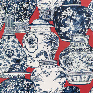 Lee Jofa Wallpaper Pandan Paper Chili/Blue
