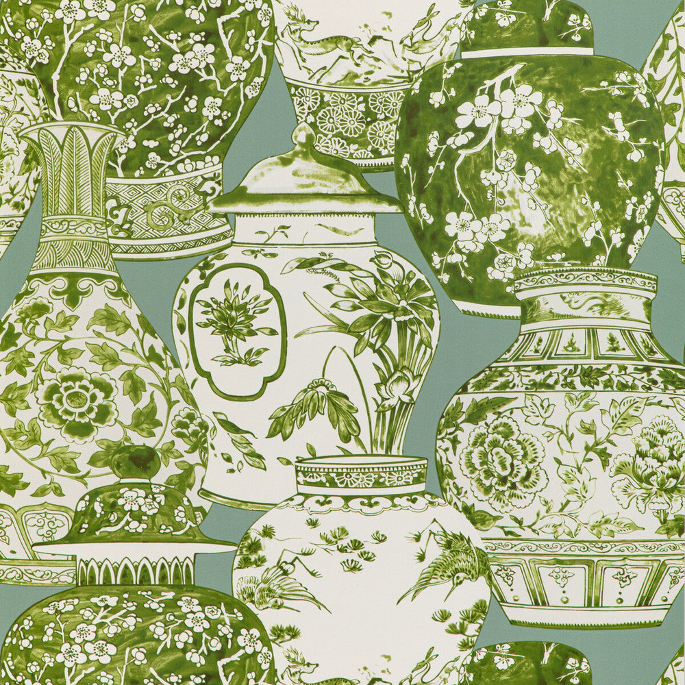 Pandan Paper Mist/Jade by Lee Jofa Designer Wallcovering MINDORO WALLPAPER CELLULOSE - 60%;POLYESTER - 24%;MINERAL FILLERS - 12%;BINDER - 4% Italy Horizontal: 26.77 and Vertical: 25.2 26.77 - Swanky Fabrics -