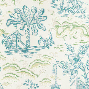 Brunschwig & Fils Wallpaper Valensole Teal/Leaf
