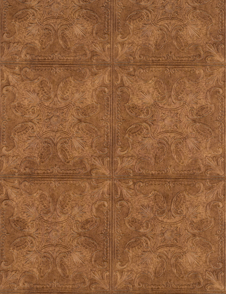 Tin Tile Brown Wallpaper by York Wallcoverings Designer Natural Textures Covers about 57.2 square feet 20.8-in by 33-ft long roll Unpasted 10.4 - Swanky Fabrics -