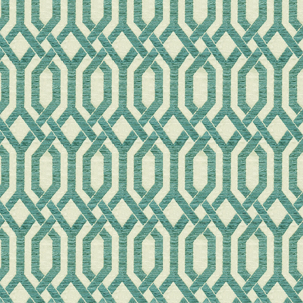 Harrison 34 Turquoise by ABBEYSHEA Designer Fabric 100% Polyester China 15,000 Double Rubs (Wyzenbeek) </p><p>Repeat: Horizontal: 9.2" (23.3 cm) Up the Roll and Vertical: 2.9" (7.4 cm) Across the Roll 55" (140 cm) - Swanky Fabrics -