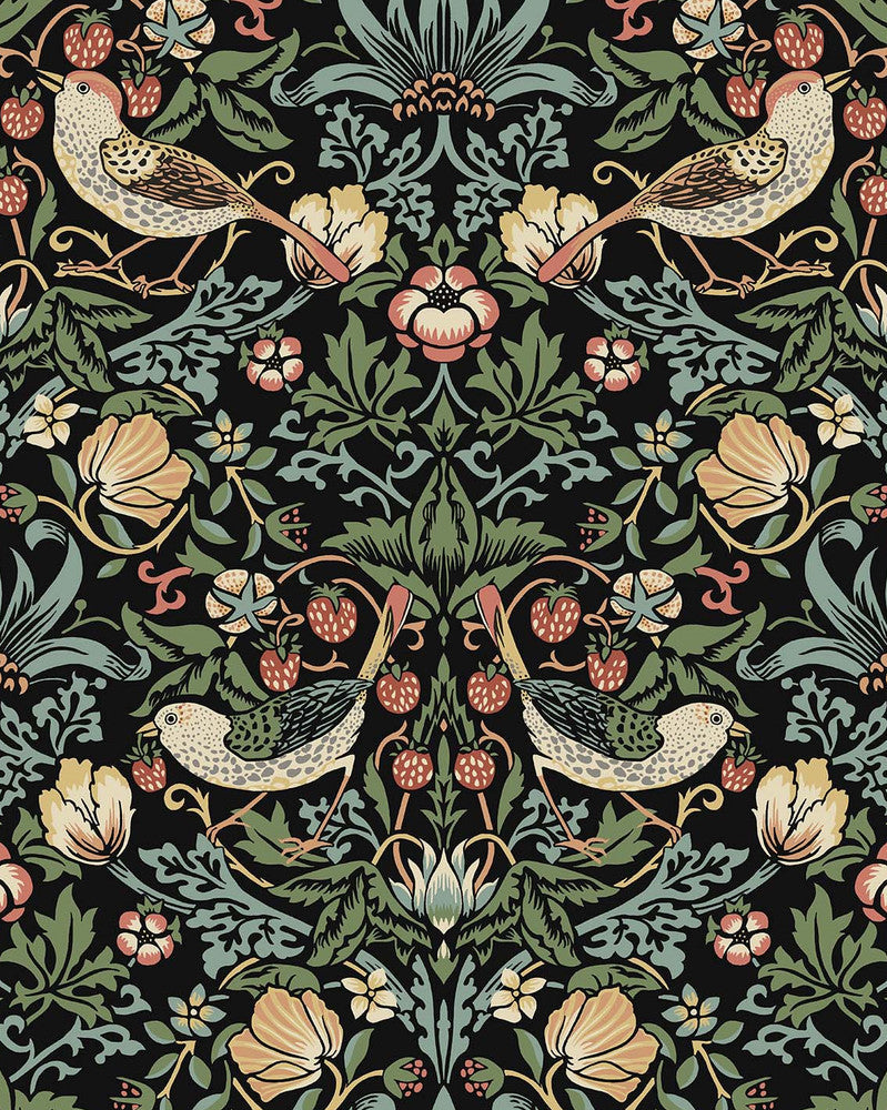 Fragaria Garden Prepasted Ebony PR10100 by Seabrook Designs Designer Wallpaper