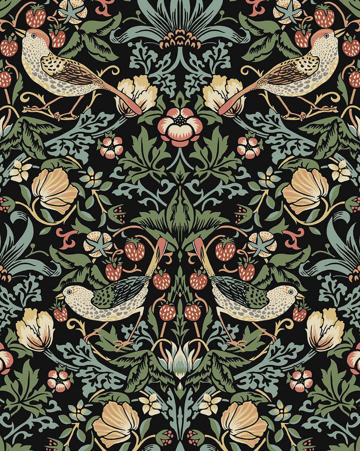 Fragaria Garden Prepasted Ebony PR10100 by Seabrook Designs Designer Wallpaper