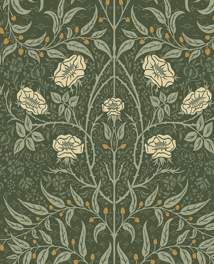 Stenciled Floral Prepasted Evergreen PR10204 by Seabrook Designs Designer Wallpaper