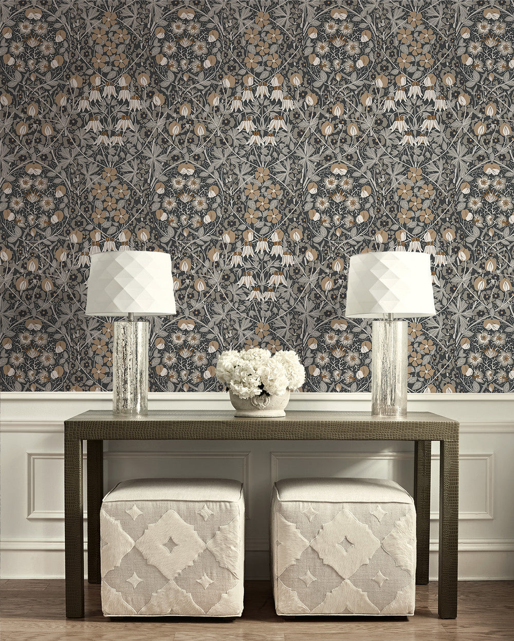 Tulip Garden Prepasted Wrought Iron & Chamois PR10405 by Seabrook Designs Designer Wallpaper