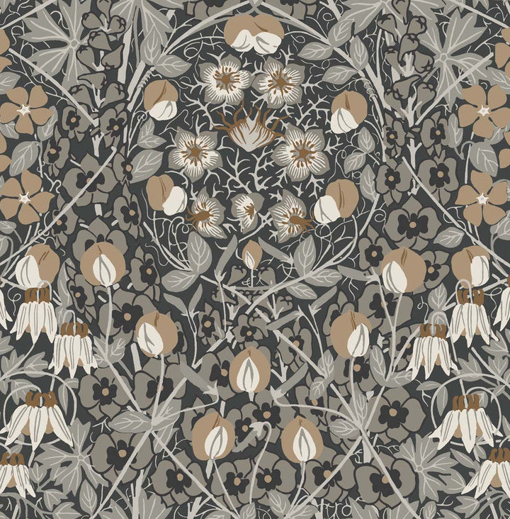 Tulip Garden Prepasted Wrought Iron & Chamois PR10405 by Seabrook Designs Designer Wallpaper