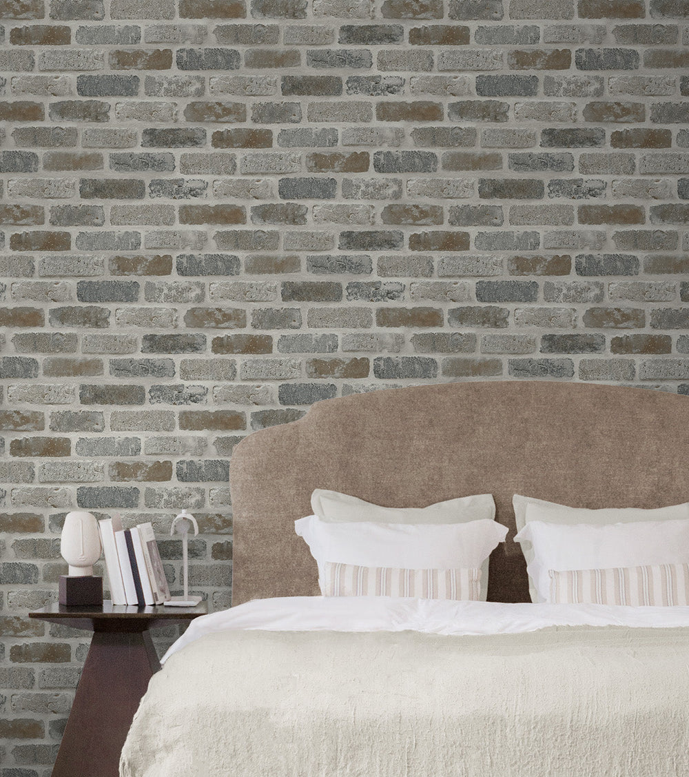 Washed Faux Brick Prepasted Neutral PR10500 by Seabrook Designs Designer Wallpaper