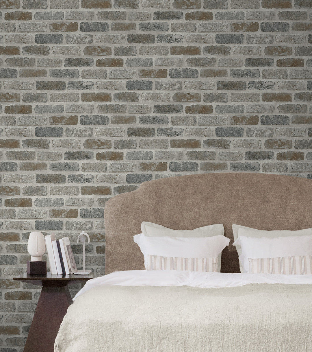 Washed Faux Brick Prepasted Neutral PR10500 by Seabrook Designs Designer Wallpaper