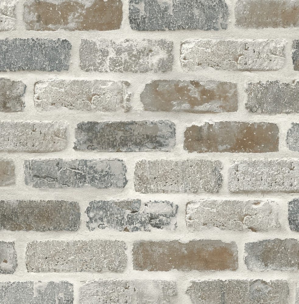 Washed Faux Brick Prepasted Neutral PR10500 by Seabrook Designs Designer Wallpaper