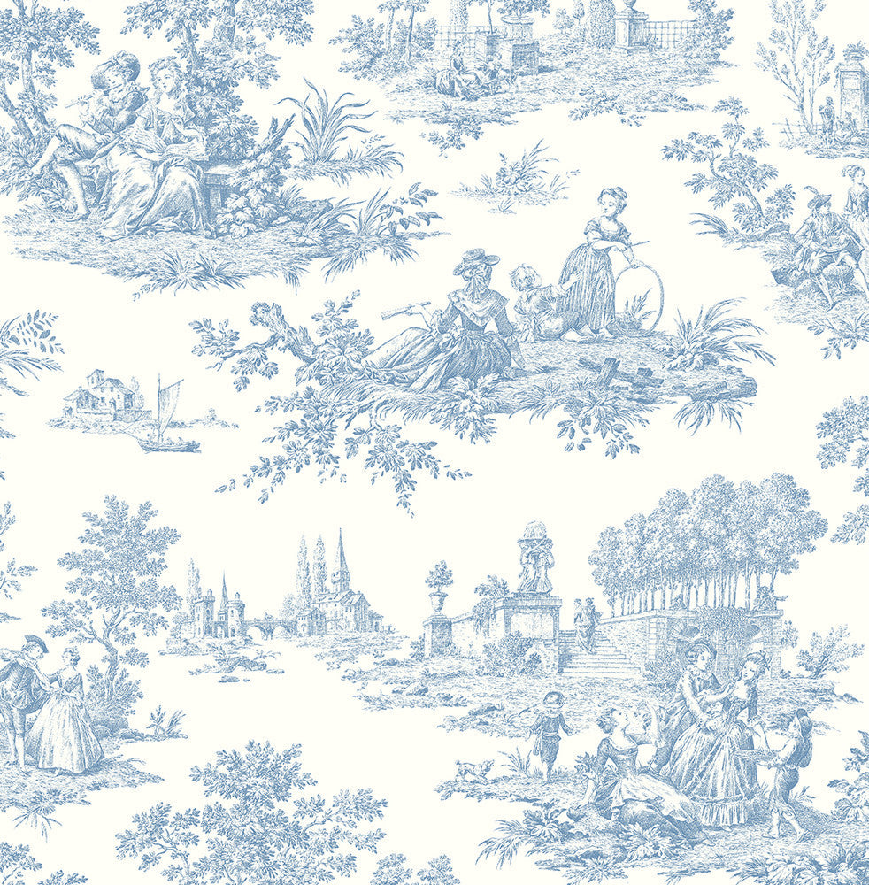 Chateau Toile Prepasted Blue Bell PR10602 by Seabrook Designs Designer Wallpaper