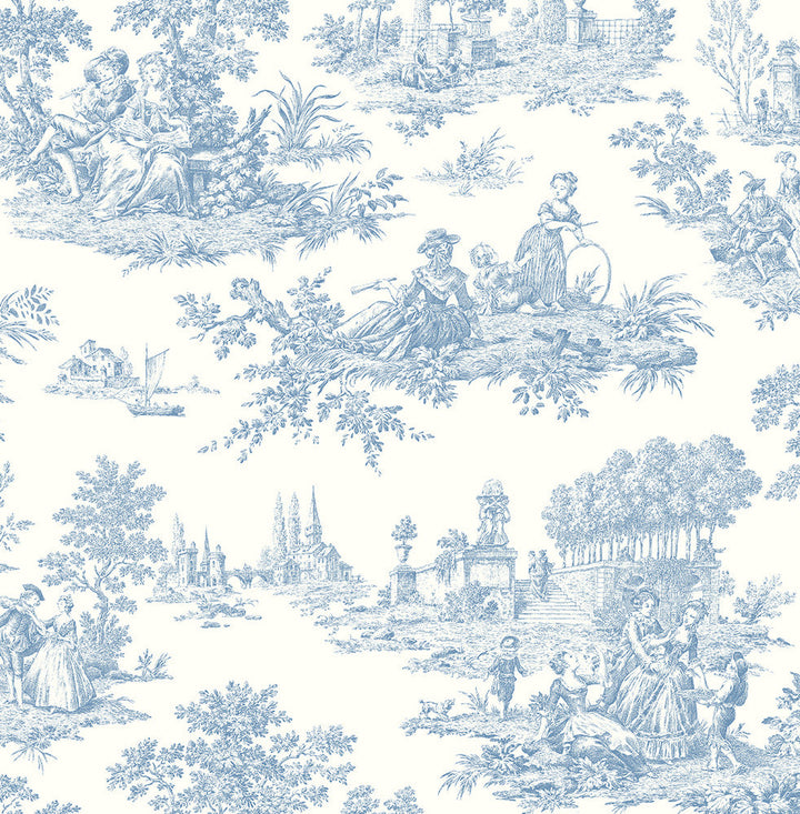 Chateau Toile Prepasted Blue Bell PR10602 by Seabrook Designs Designer Wallpaper